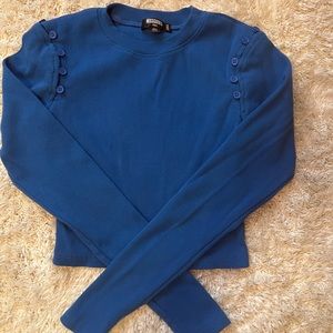 MISSGUIDED Tall blue button-detail crop ribbed long sleeve top, UK6